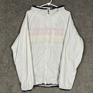 Oakley Womens L Windbreaker Jacket White Full‎ Zip Striped Lightweight Coat